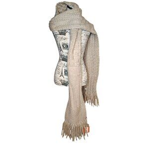 NWT Sh*t That I Knit Handcrafted Long Fringe Scarf, Trowbridge Camel, Beige, New